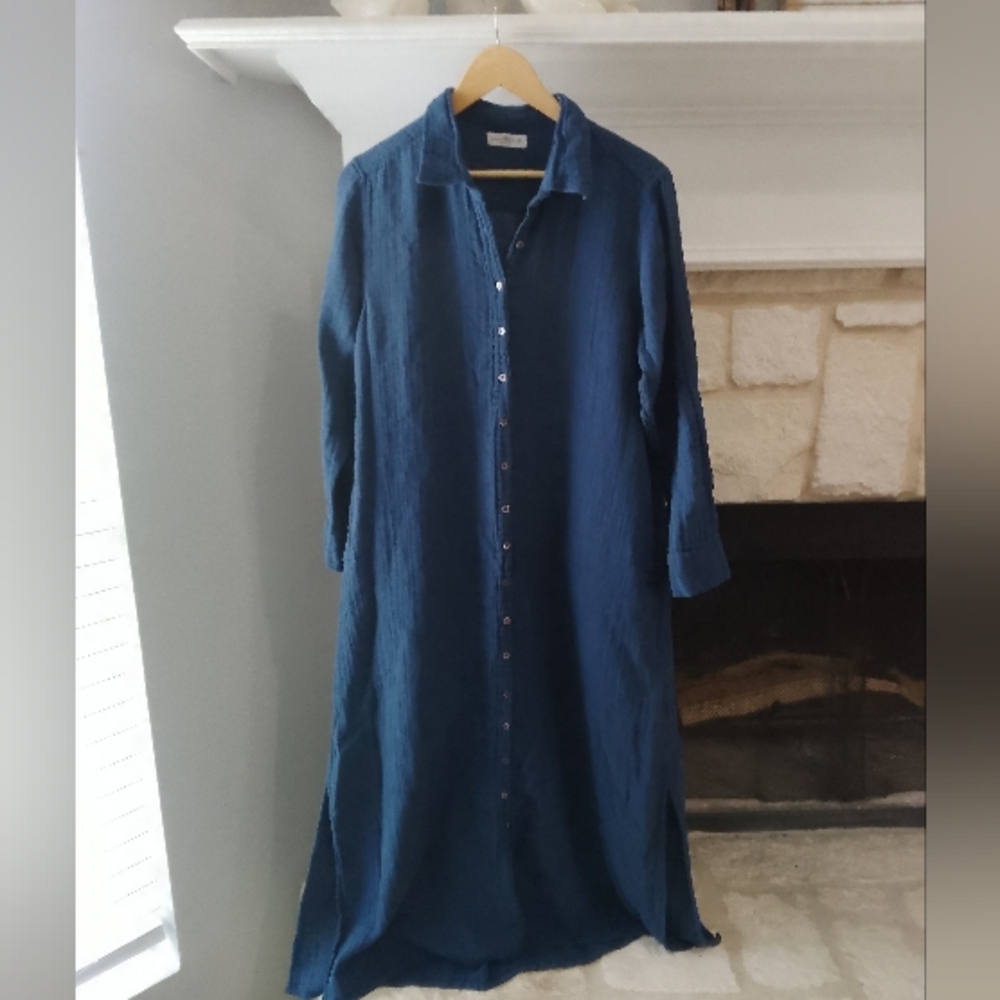 NATURAL LIFE Navy Gauze Cotton Garment Medium